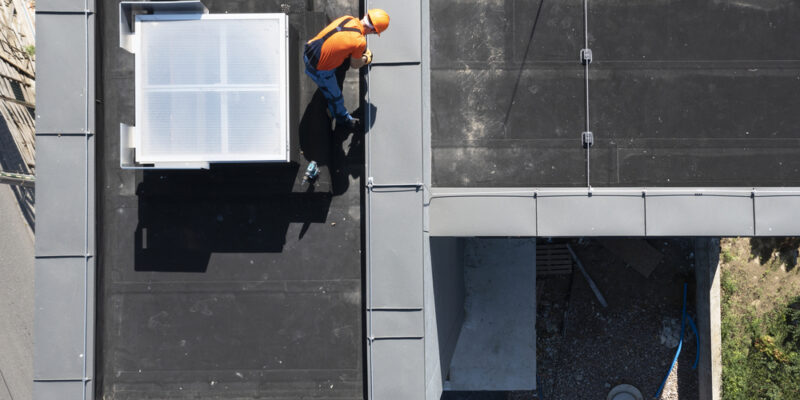 Lightning Protection Rod Installation on Top of a Building